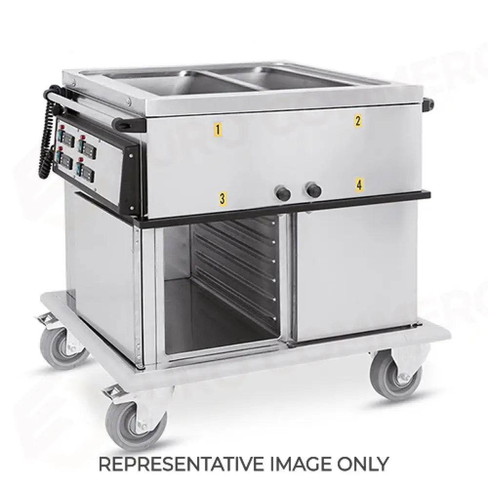 CARRELLO TERMICO 2XGN1/1 VASCHE SEPARATE 2 VANI CALDI CON GUIDE STAMPATE H1 RUOTE ELASTICHE - 7370A2-GS-E