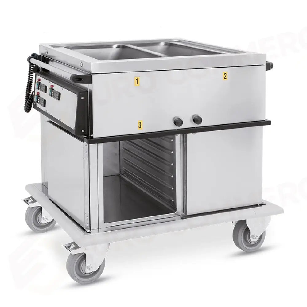 CARRELLO TERMICO 2XGN1/1 VASCHE SEPARATE VANI 1 NEUTRO + 1 CALDO CON GUIDE STAMPATE H1 - 7370A1-GS - METALCARRELLI