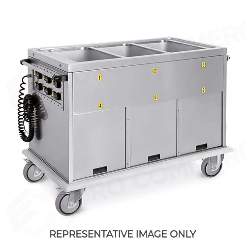 CARRELLO TERMICO 3XGN 1/1 VASCHE SEPARATE 3 VANI CALDI RUOTE ELASTICHE - 7375A3-E - METALCARRELLI - CARRELLI
