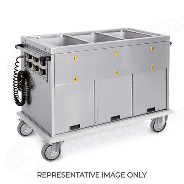 CARRELLO TERMICO, 3XGN 1/1, VASCHE SEPARATE, 3 VANI CALDI, RUOTE ELASTICHE - 7375A3-E - METALCARRELLI