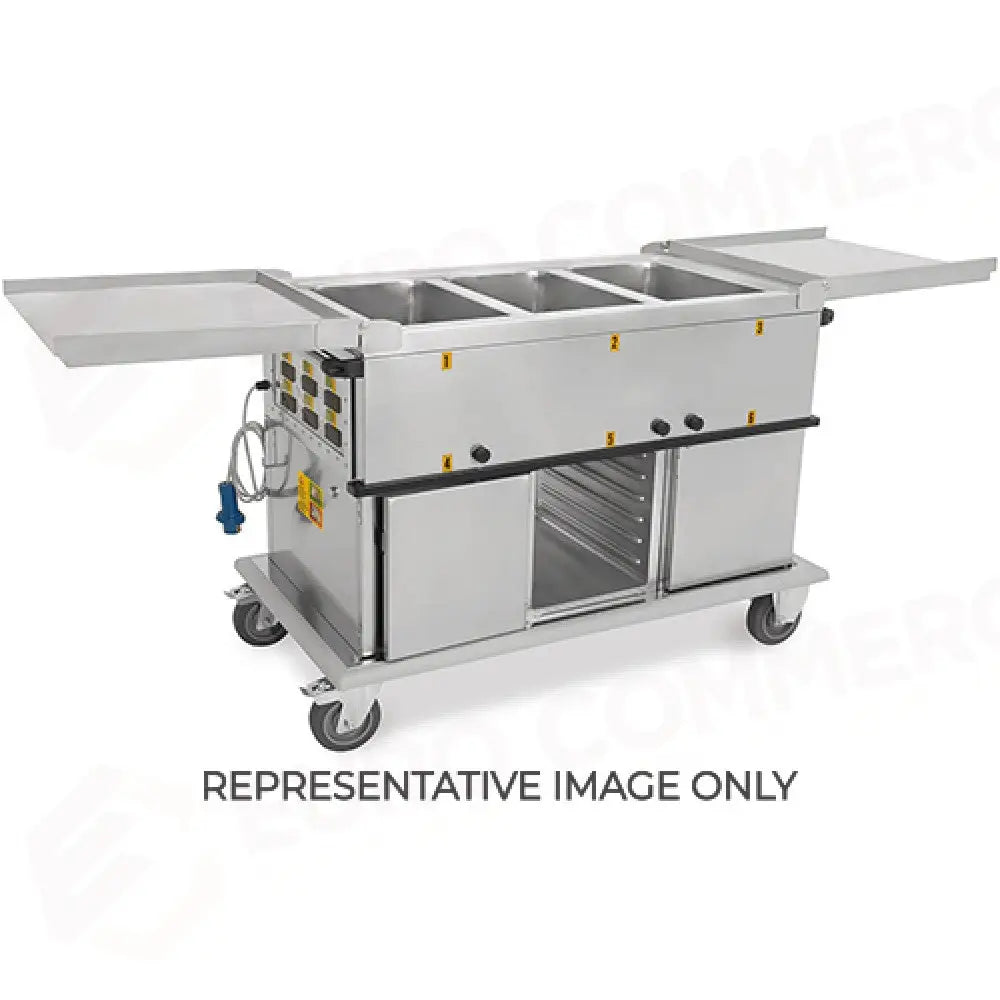 CARRELLO TERMICO 3XGN1/1 VASCHE SEPARATE 3 VANI CALDI CON GUIDE STAMPATE H1 RUOTE ELASTICHE - 7375A3-GS-E
