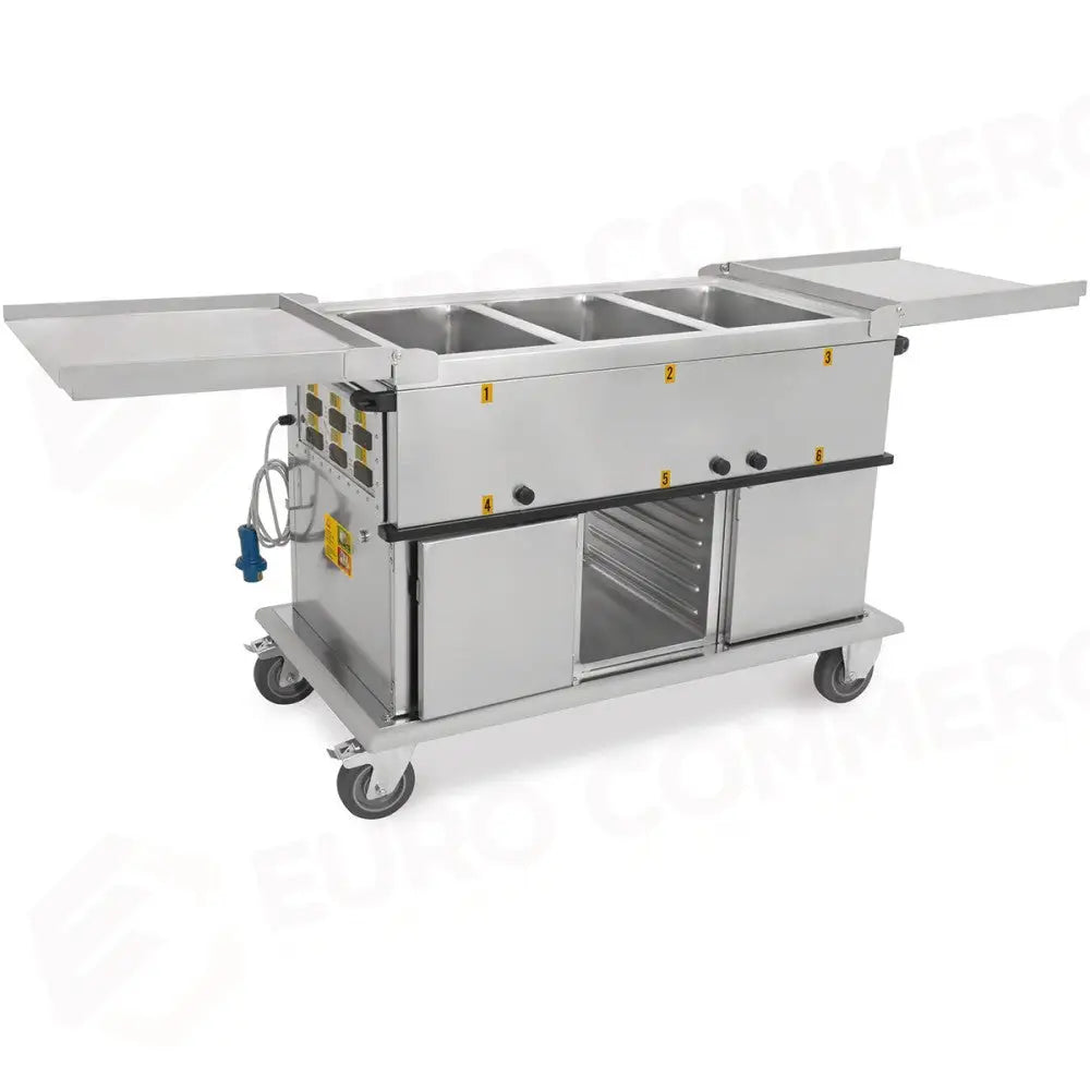 CARRELLO TERMICO 3XGN1/1 VASCHE SEPARATE 3 VANI CALDI CON GUIDE STAMPATE H1 - 7375A3-GS - METALCARRELLI - CARRELLI