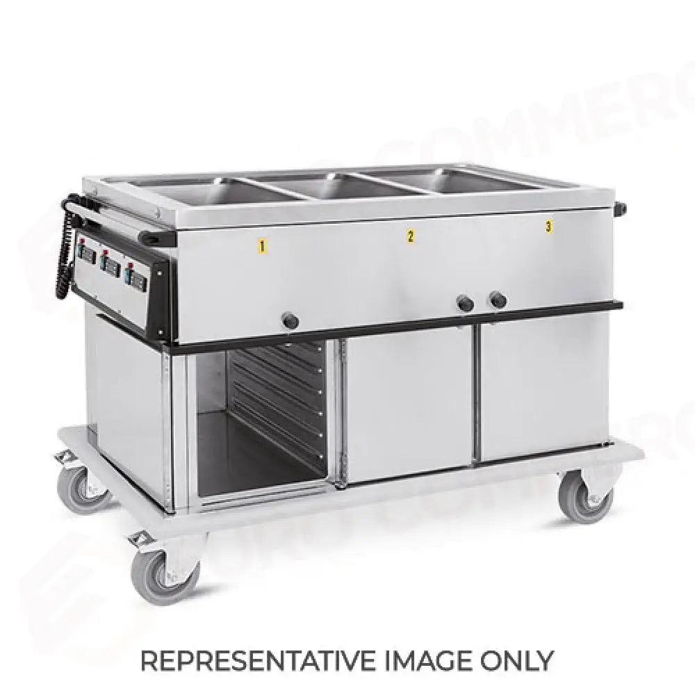 CARRELLO TERMICO 3XGN1/1 VASCHE SEPARATE 3 VANI NEUTRI CON GUIDE STAMPATE H1 RUOTE ELASTICHE - 7375A0-GS-E