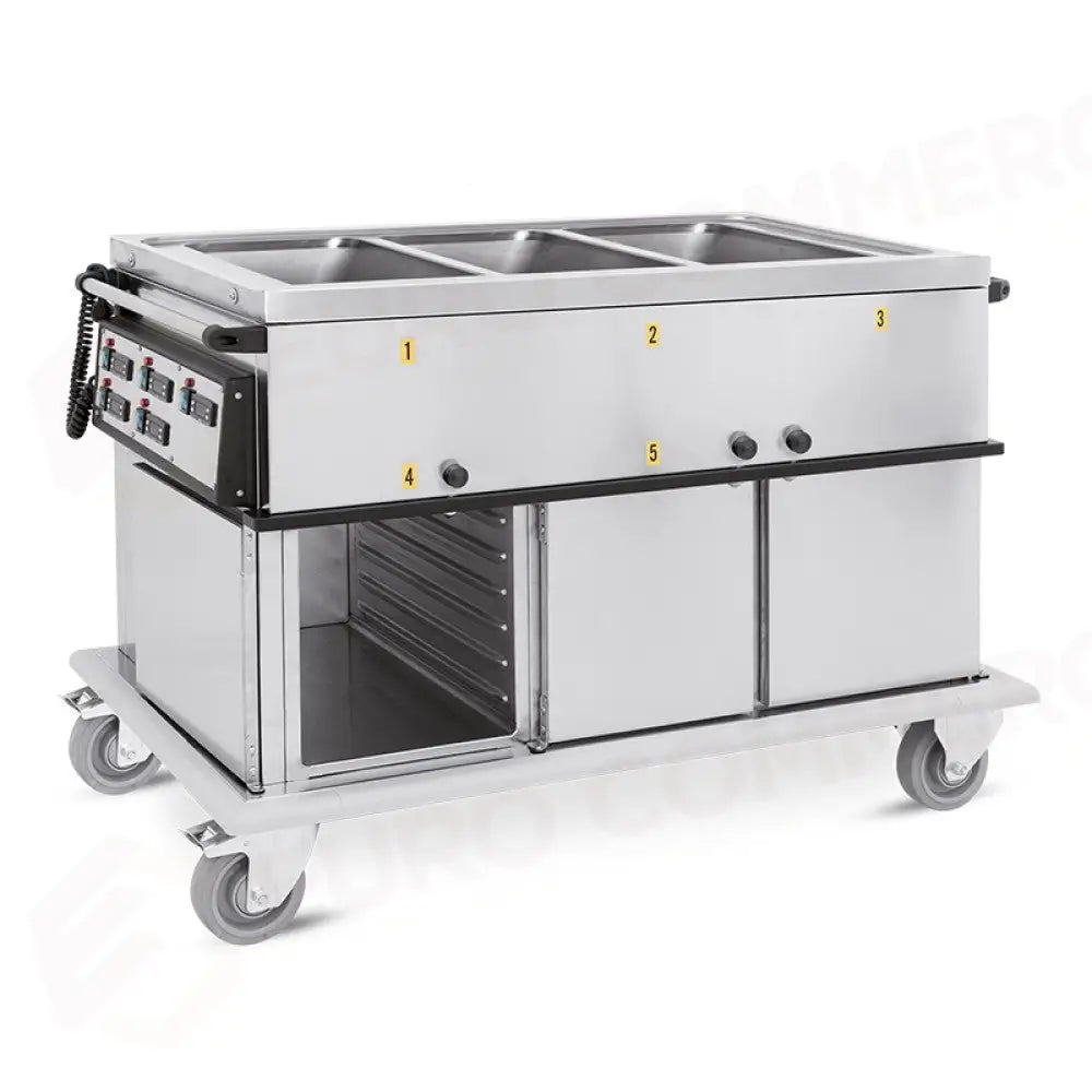 CARRELLO TERMICO 3XGN1/1 VASCHE SEPARATE VANI 1 NEUTRI + 2 CALDI CON GUIDE STAMPATE H1 - 7375A2-GS - METALCARRELLI