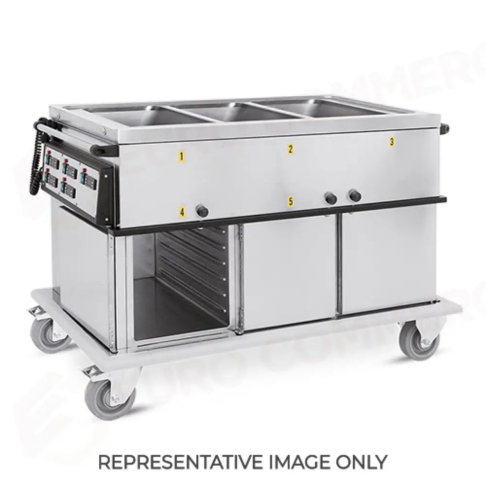 CARRELLO TERMICO 3XGN1/1 VASCHE SEPARATE VANI 1 NEUTRI + 2 CALDI CON GUIDE STAMPATE H1 RUOTE ELASTICHE - 7375A2-GS-E