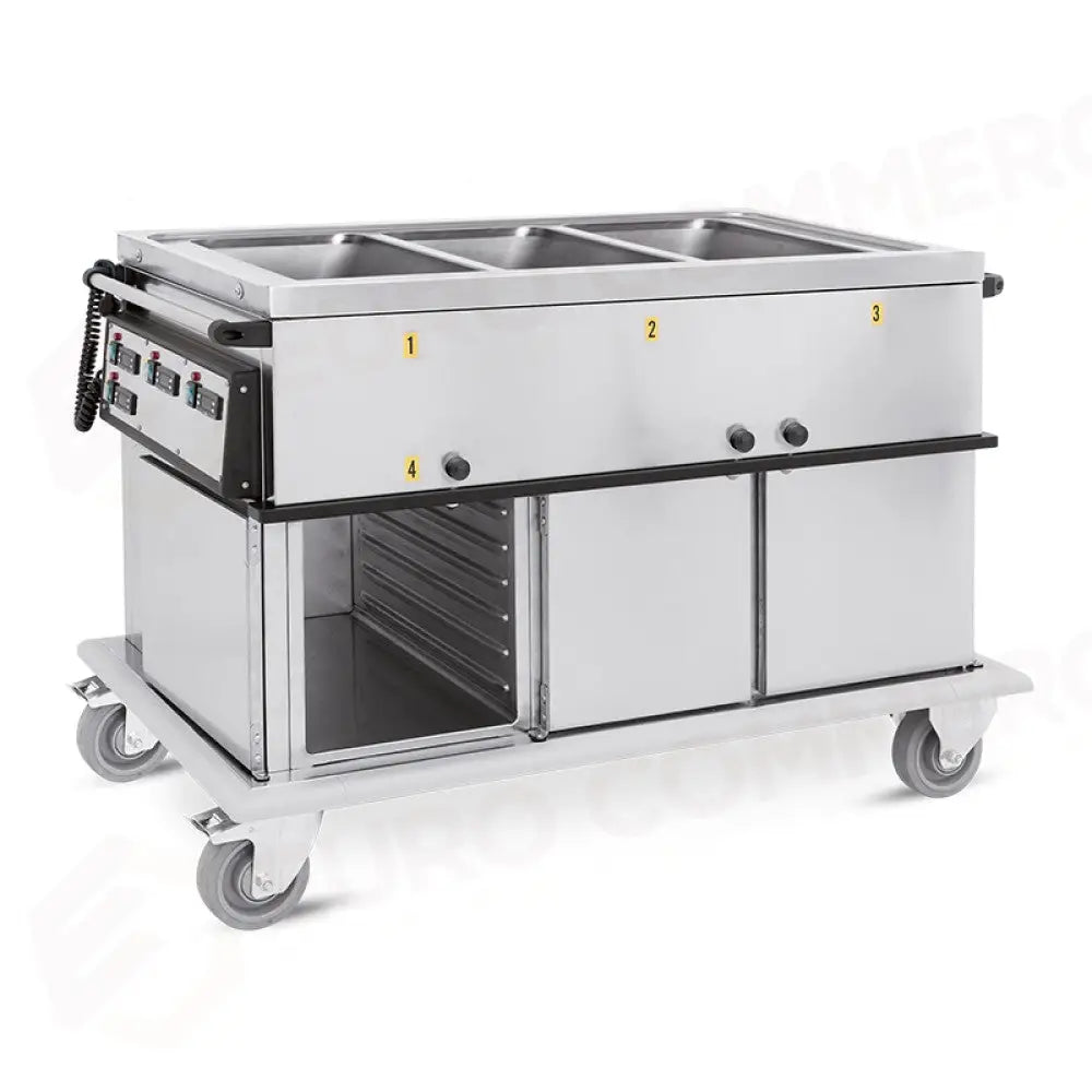 CARRELLO TERMICO 3XGN1/1 VASCHE SEPARATE VANI 2 NEUTRI + 1 CALDO CON GUIDE STAMPATE H1 - 7375A1-GS - METALCARRELLI
