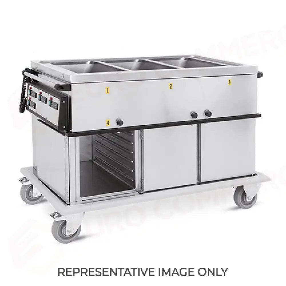 CARRELLO TERMICO 3XGN1/1 VASCHE SEPARATE VANI 2 NEUTRI + 1 CALDO CON GUIDE STAMPATE H1 RUOTE ELASTICHE - 7375A1-GS-E