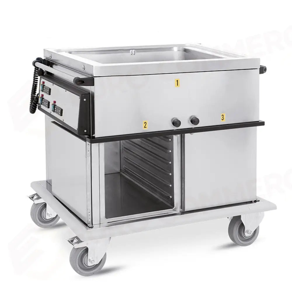 CARRELLO TERMICO GN 2/1 VASCA UNICA 2 VANI CALDI CON GUIDE STAMPATE H1 - 7360A2-GS - METALCARRELLI - CARRELLI