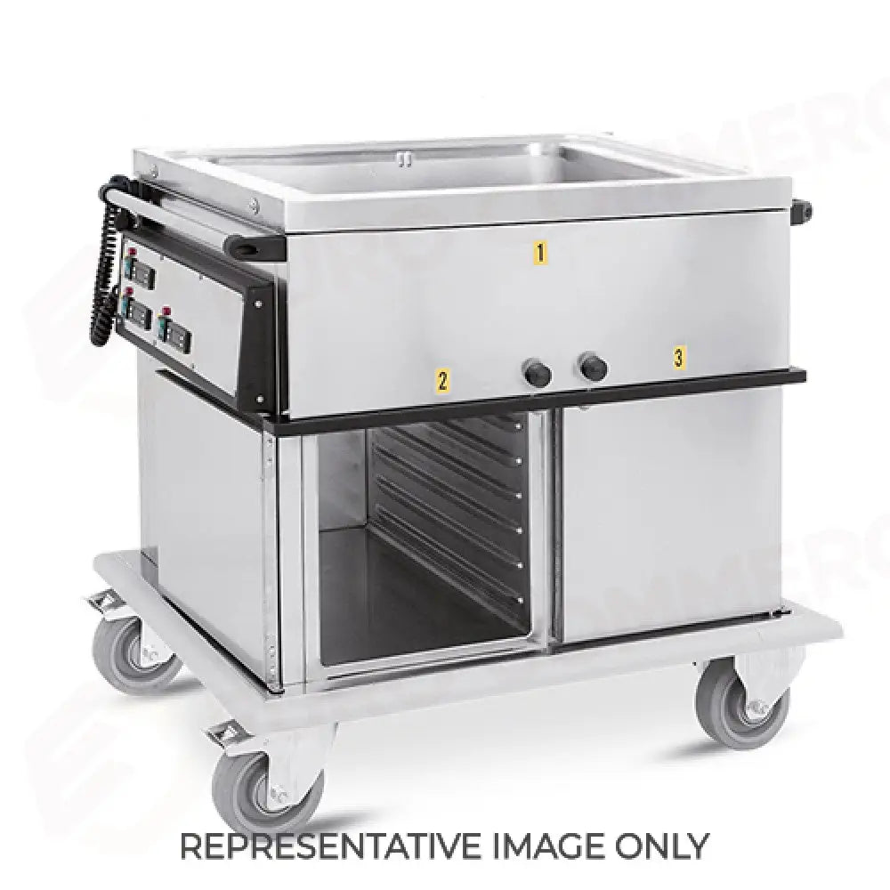 CARRELLO TERMICO GN 2/1 VASCA UNICA 2 VANI CALDI CON GUIDE STAMPATE H1 RUOTE ELASTICHE - 7360A2-GS-E - METALCARRELLI
