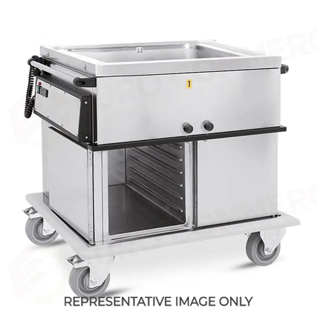 CHARIOT THERMIQUE, GN 2/1, CUVE UNIQUE, 2 COMPARTIMENTS NEUTRES AVEC GLISSIÈRES EMBOSSÉES, H1, ROUES ÉLASTIQUES - 7360A0-GS-E - METALCARRELLI