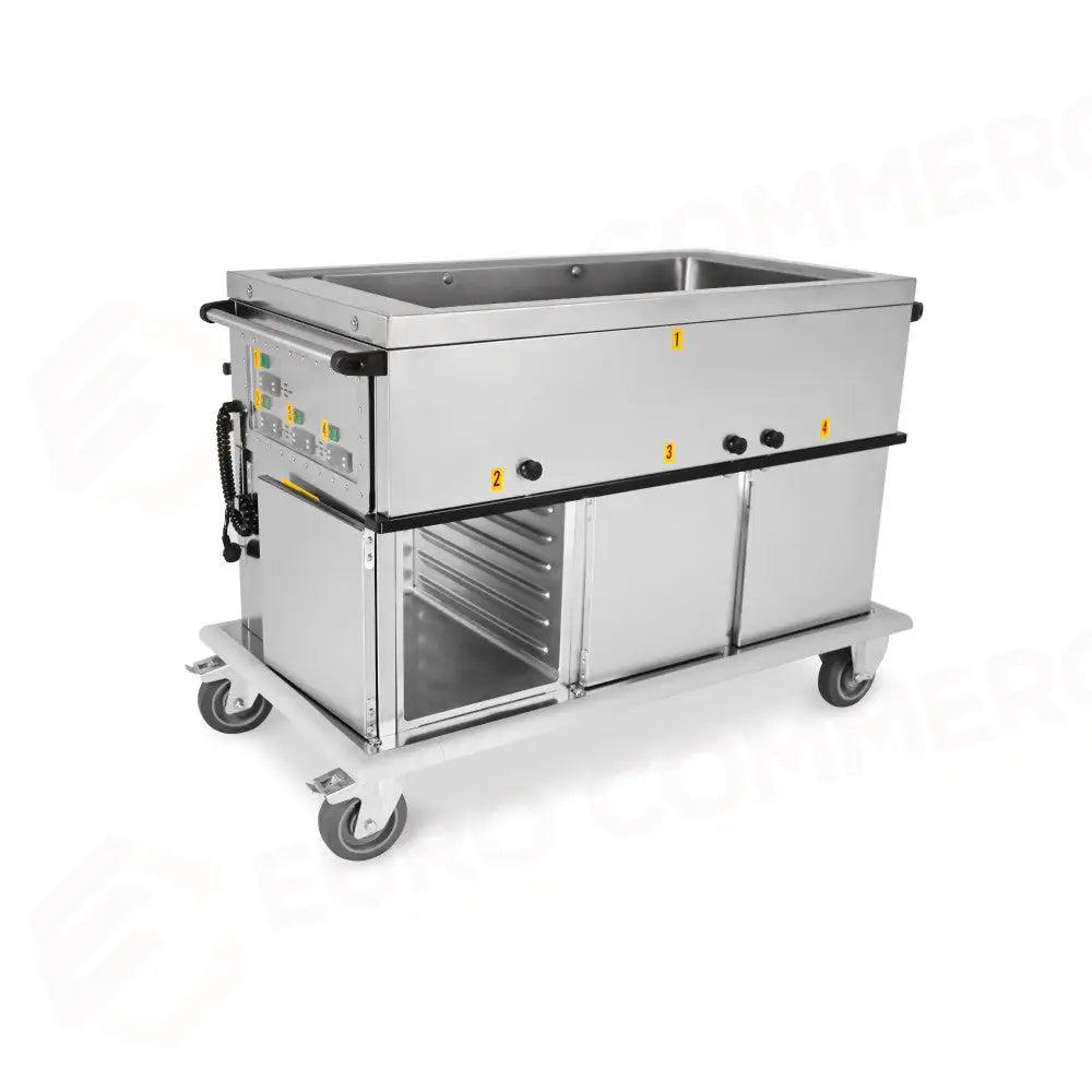 CARRELLO TERMICO GN 3/1 VASCA UNICA 3 VANI CALDI CON GUIDE STAMPATE H1 - 7365A3-GS - METALCARRELLI - CARRELLI