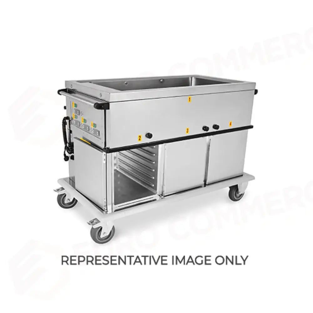 CARRELLO TERMICO GN 3/1 VASCA UNICA 3 VANI CALDI CON GUIDE STAMPATE H1 RUOTE ELASTICHE - 7365A3-GS-E - METALCARRELLI