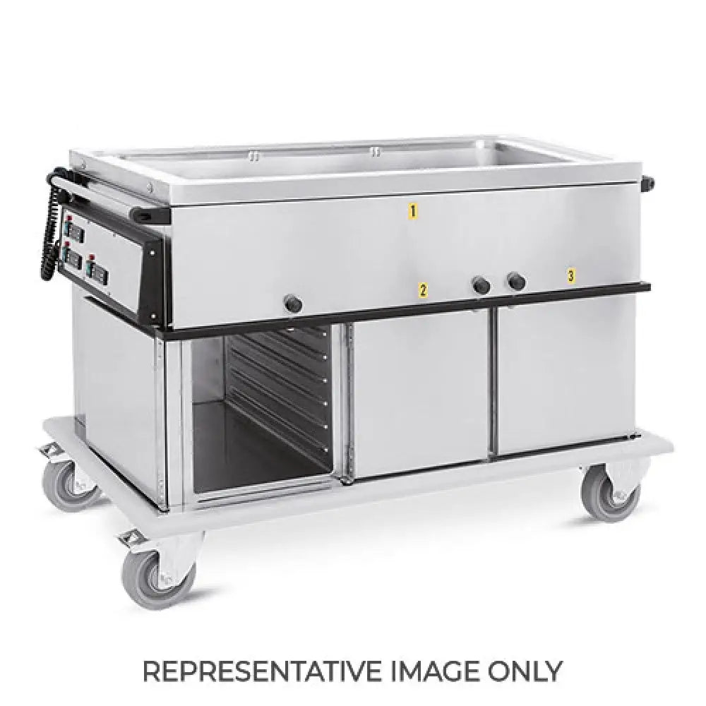 CARRELLO TERMICO GN 3/1 VASCA UNICA VANI 1 NEUTRI + 2 CALDI CON GUIDE STAMPATE H1 COPERCHI APRIBILI A 180° RUOTE