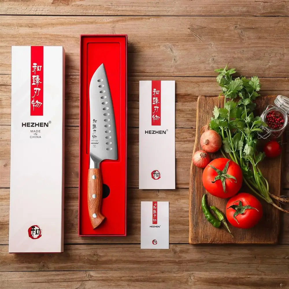 COLTELLO SANTOKU OLIVATO 17.8 CM GERMAN STEEL X02-RS HEZHEN - 14000010 - MEDRI