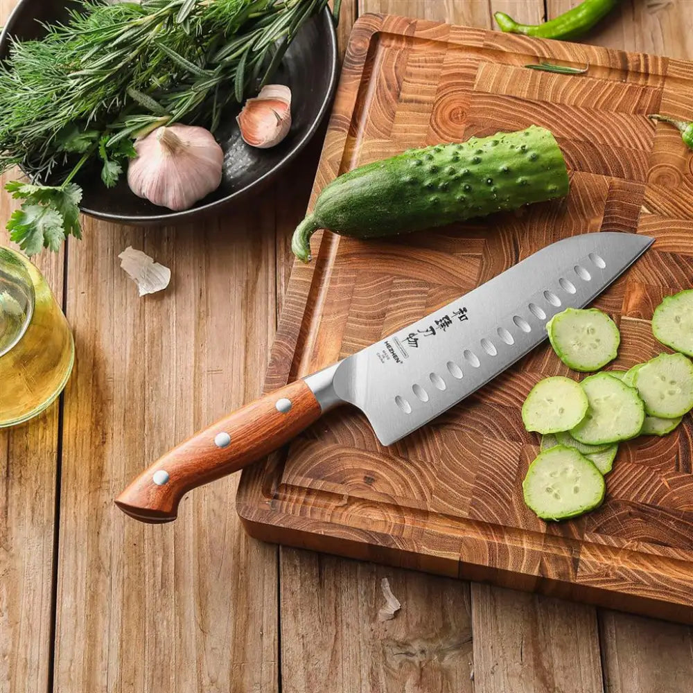 COLTELLO SANTOKU OLIVATO 17.8 CM GERMAN STEEL X02-RS HEZHEN - 14000010 - MEDRI