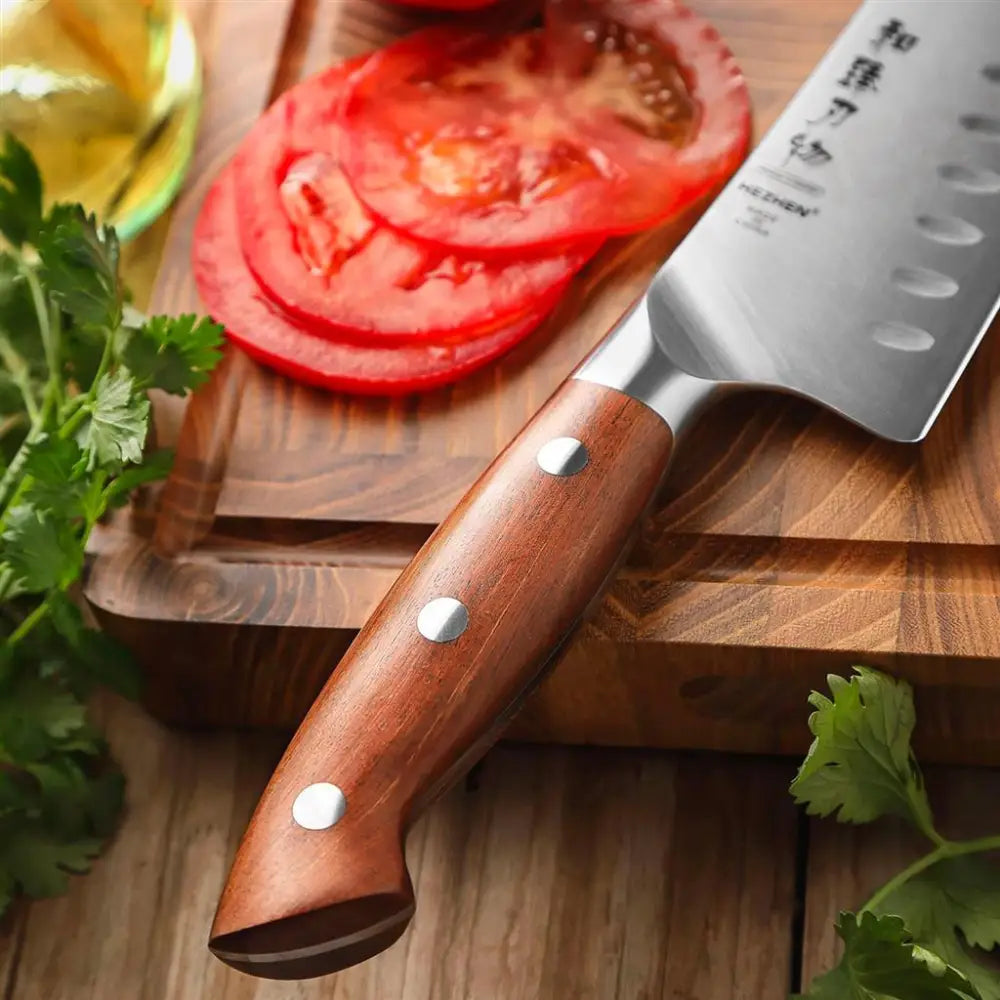 COLTELLO SANTOKU OLIVATO 17.8 CM GERMAN STEEL X02-RS HEZHEN - 14000010 - MEDRI