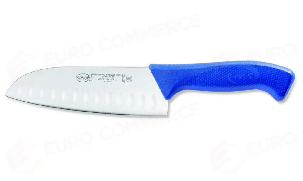 COLTELLO SANTOKU OLIVATO AZZURRO CM.16 SKIN - 385216.A - SANELLI - COLTELLERIA