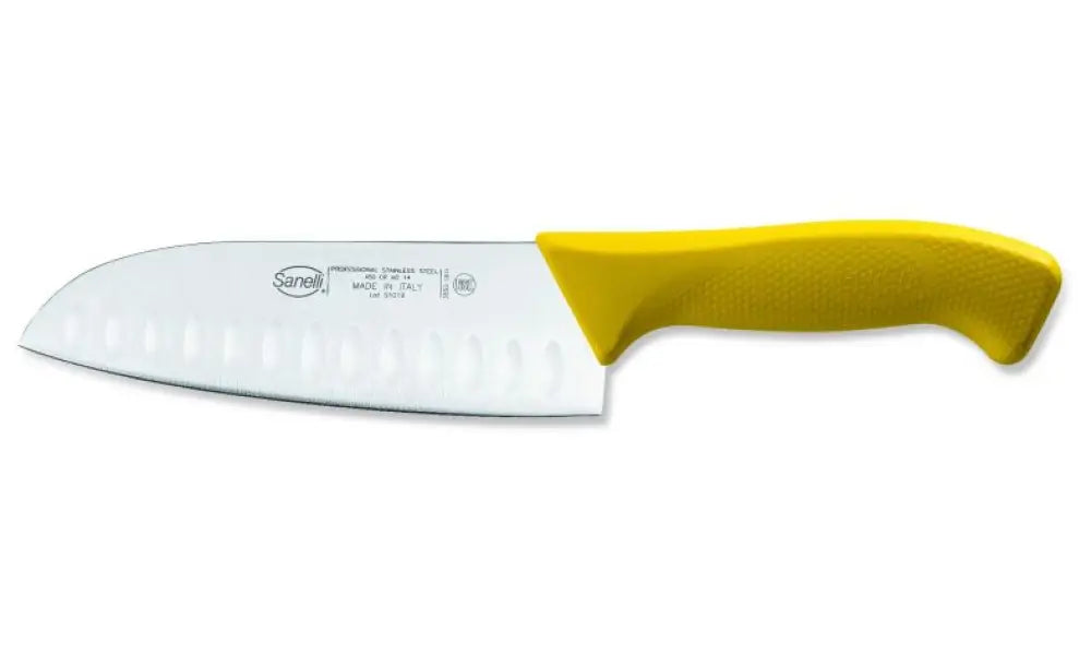 COLTELLO SANTOKU OLIVATO GIALLO CM.16 SKIN - 385216.G - SANELLI - COLTELLERIA