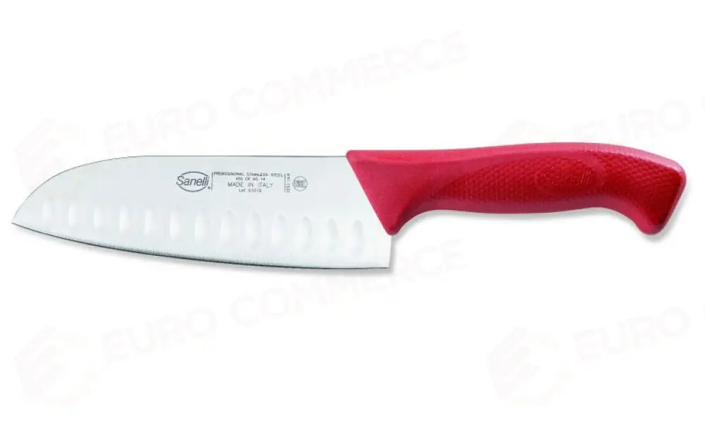 COLTELLO SANTOKU OLIVATO ROSSO CM.16 SKIN - 385216.R - SANELLI - COLTELLERIA