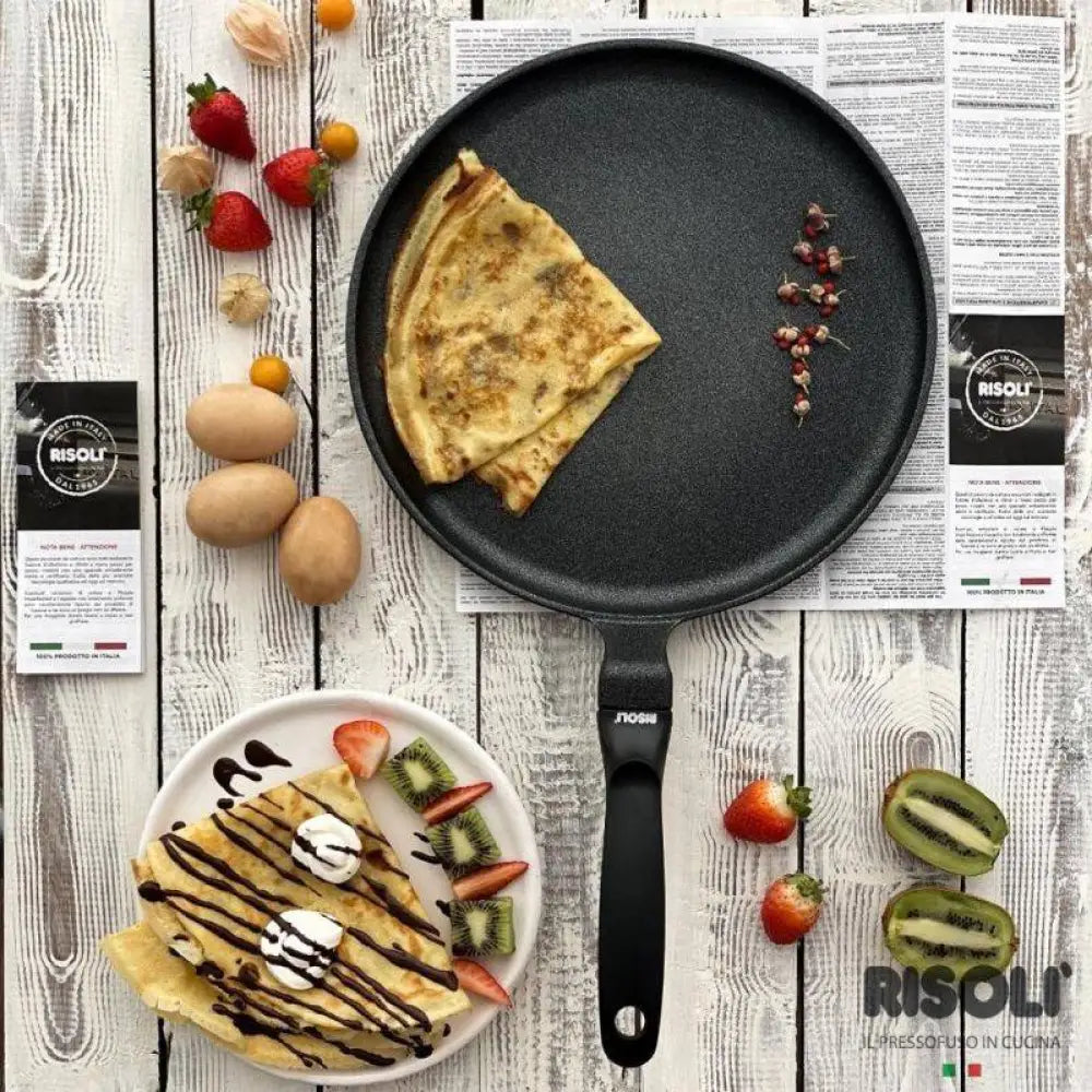 CREPIERE ALLUMINIO MANICO BAKELITE DIAM. 28 CM H 2,3 5 SPESSORE 6.5 MM PER INDUZIONE - 240-128 - KAREL - Attrezzatura