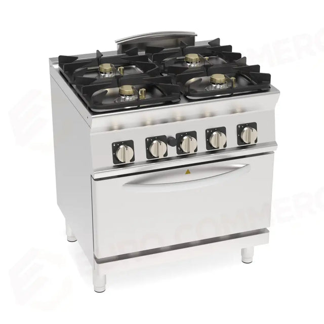 4-BURNER GAS RANGE WITH GN2/1 GAS OVEN - 713207 - TECNOINOX