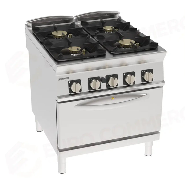 Cuisinière à gaz 4 brûleurs, four à gaz GN2/1, vitrerie hermétique - 313273 - TECNOINOX