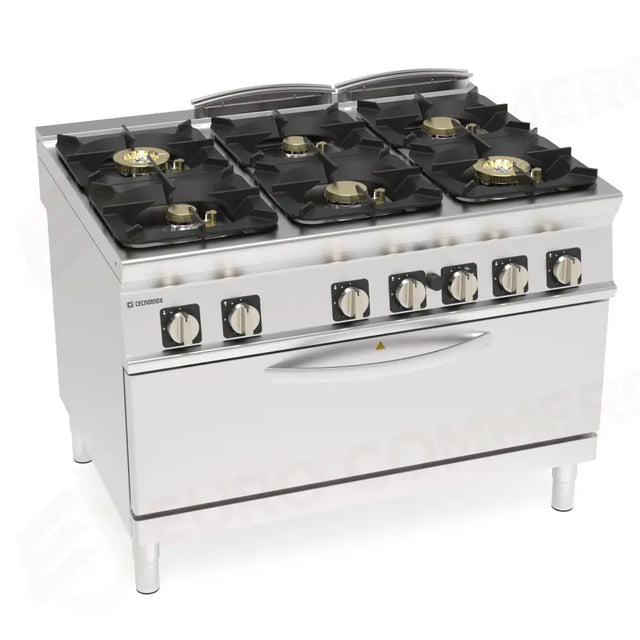 6-Hot Gas Range, Full-Size Gas Oven, Ergonomic Design - 313291 - TECNOINOX