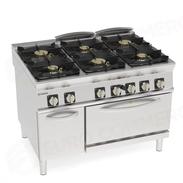 Cuisinière à gaz 6 brûleurs, four à gaz GN2/1, vitrerie hermétique - 313286 - TECNOINOX