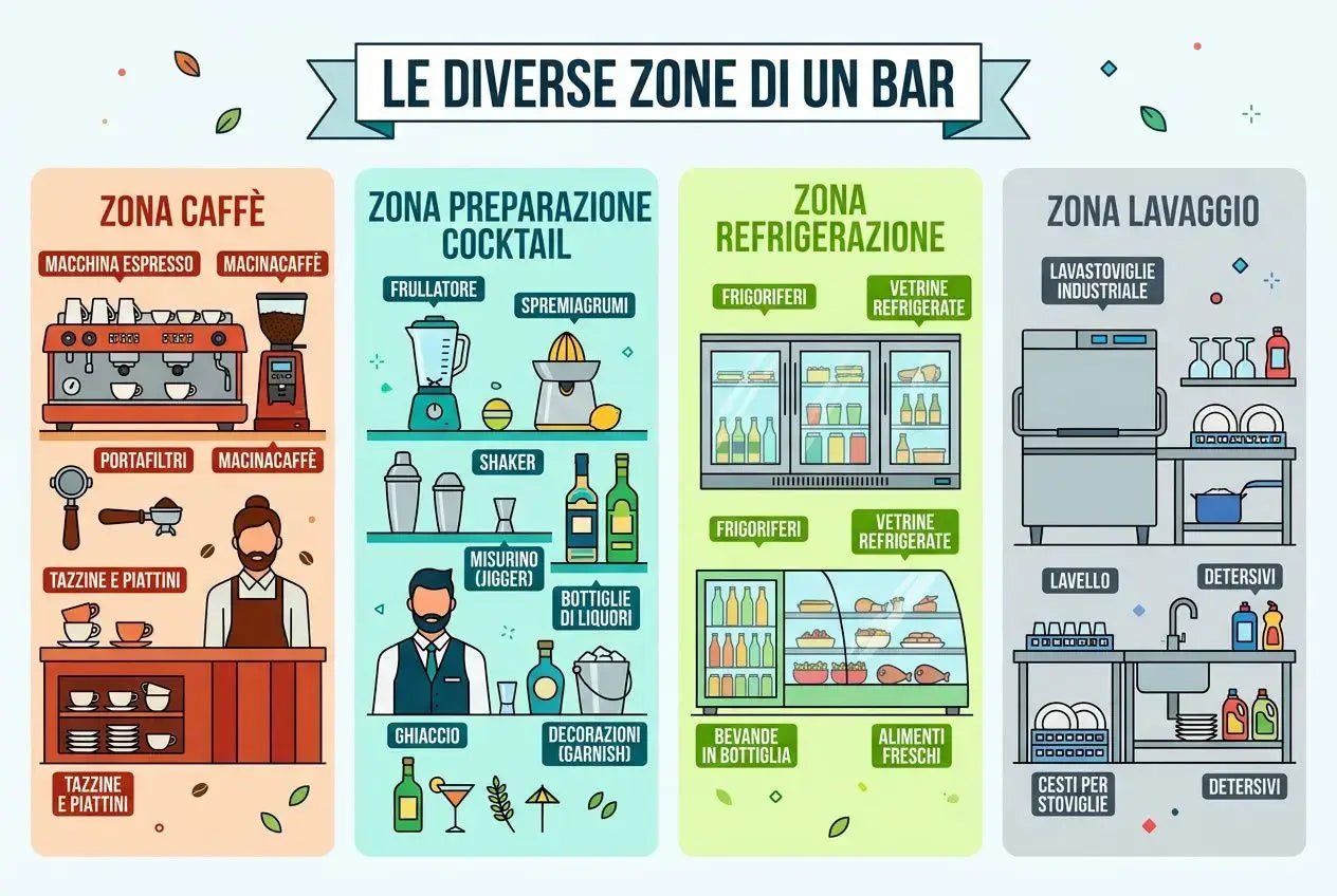 Layout funzionale di un bar professionale