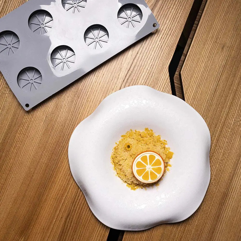 FOO’D STAMPO IN SILICONE MM 300X175 HALF ORANGE DAVIDE OLDANI - 8 IMPRONTE Ø MM 60X22 H - VOL. ~ 50 ML - GG071S