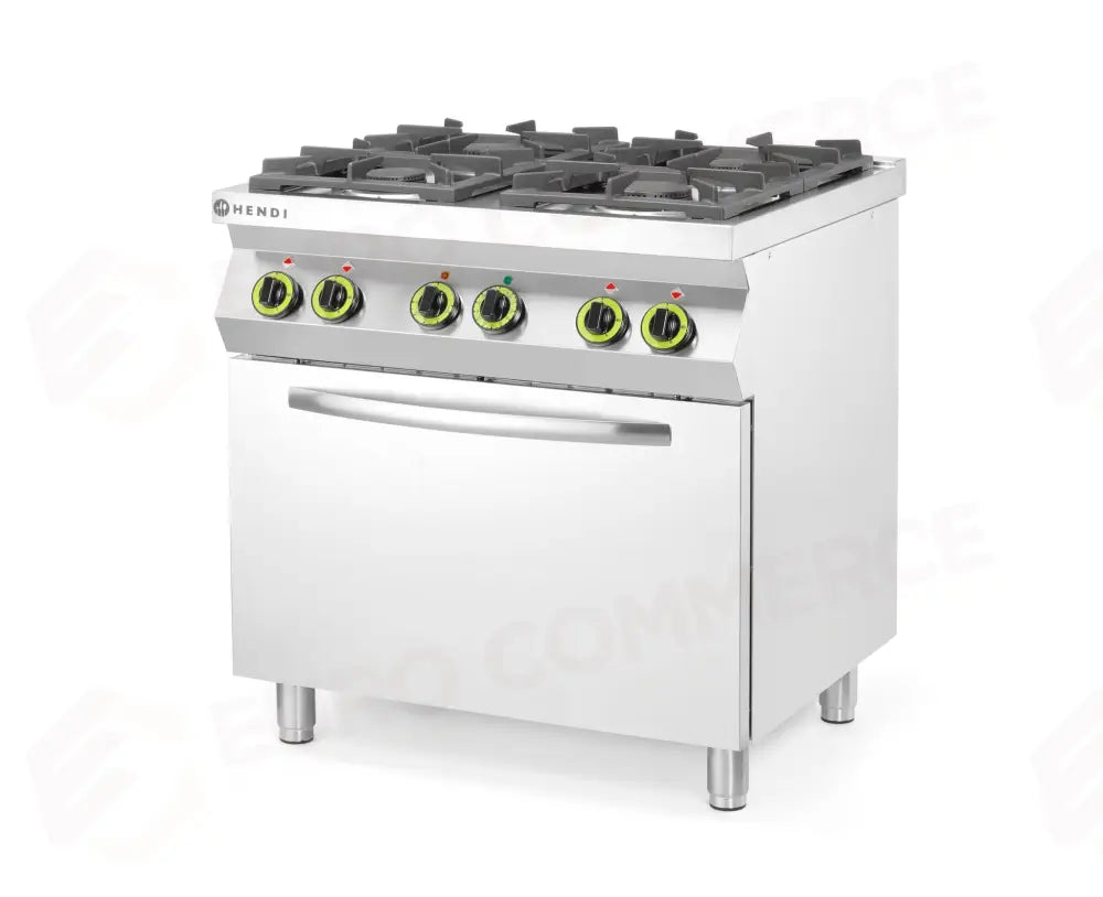 FORNELLO A GAS 4 FUOCHI CON FORNO CONVEZIONE GN 1/1 HENDI KITCHEN LINE 230V/3000W 19KW 800X - 225882