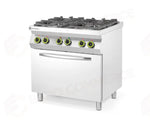 FORNELLO A GAS 4 FUOCHI CON FORNO CONVEZIONE GN 1/1 HENDI KITCHEN LINE 230V/3000W 19KW 800X - 225882