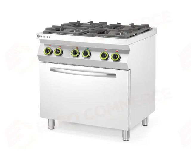 FORNELLO A GAS A 4 FUOCHI CON FORNO A CONVEZIONE GN 1/1, HENDI, KITCHEN LINE, 230V/3000W, 19KW, 800X - 225882