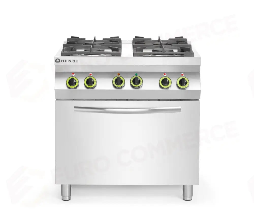 FORNELLO A GAS A 4 FUOCHI CON FORNO A CONVEZIONE GN 1/1 KITCHEN LINE 230V/3000W 19KW 800X - HENDI
