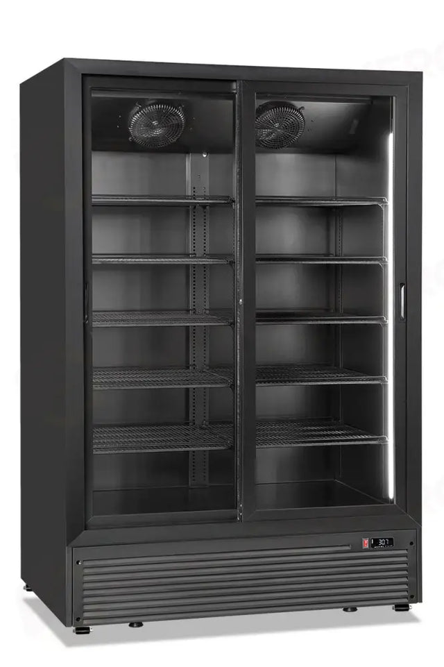 FRIGO VETRINA 2 ANTE, PORTA SCORREVOLE, PORTA VETRO, VENTILATO - 0 °C / +10 °C - CL 1300 2G SL BLACK - KLIMAITALIA