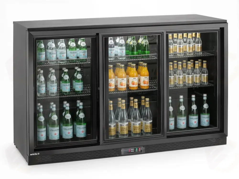 FRIGORIFERO PER BAR POSTERIORE CON PORTE SCORREVOLI TRIPLE ARKTIC 308L NERO 220-240V/160W 1350X
