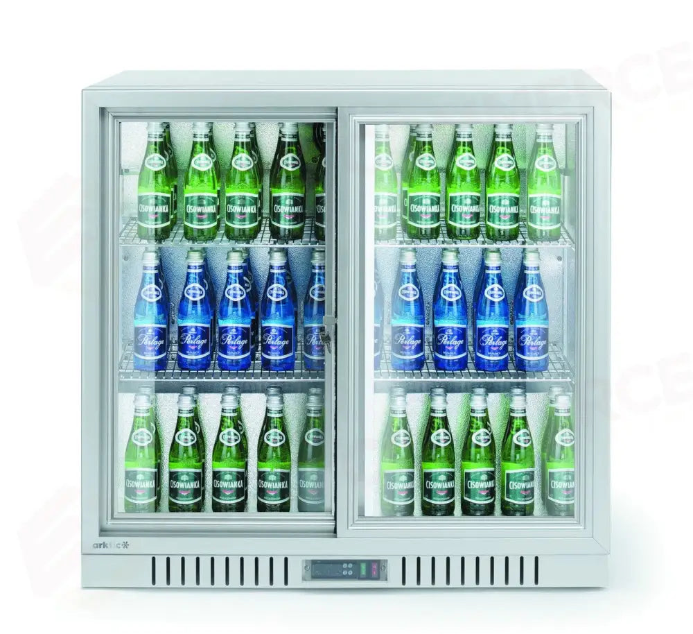 FRIGORIFERO DA BAR POSTERIORE CON DOPPIE PORTE SCORREVOLI ARKTIC 188L ARGENTO 230V/175W 900X520 - HENDI
