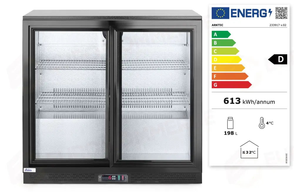 FRIGORIFERO PER BARRA POSTERIORE CON DOPPIE PORTE SCORREVOLI ARKTIC 158L NERO 230V/160W 520X900