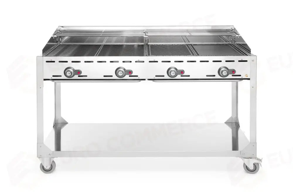 GREEN FIRE BARBECUE CON 4 BRUCIATORI PROFI LINE CON BASE SU RUOTE GRIGIO CHIARO 22KW 140 - HENDI