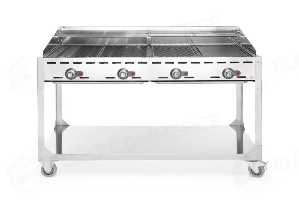 GREEN FIRE BARBECUE CON 4 BRUCIATORI HENDI PROFI LINE BASE SU RUOTE GRIGIO CHIARO 22KW 140 - 149614