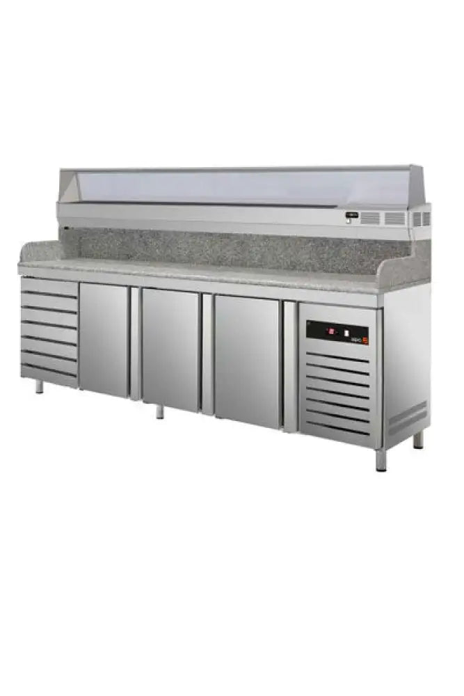 HC MMZA 255 7C HC + MIA 254 HC -TAVOLO PIZZA (851 LT.)4 PORTE + GRANITO + 7 CASSETTI + VETRINA MIA 254 HC PER 12