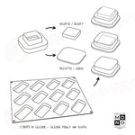KIT PROGETTO MONO: STAMPO IN SILICONE PAVOFLEX 400 X 300 MM - 12 IMPRONTE ROTONDE Ø 74 X H 15 MM VOL. 64 ML