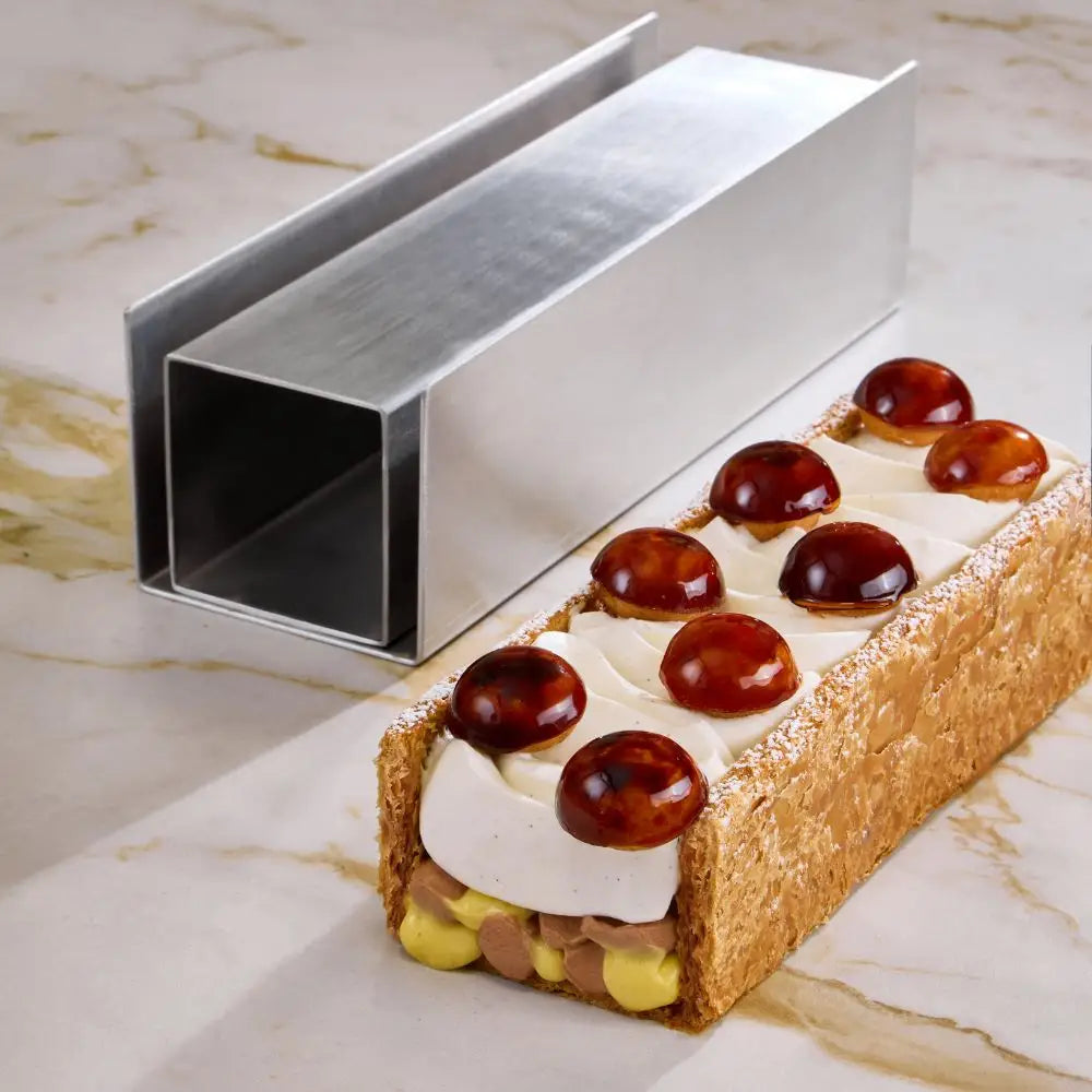 KIT STAMPI SFOGLIA TORTA FASCIA IN ALLUMINIO MM 250X76X69 H E TUBO INOX MM 250X60X60 H - KMF02 - PAVONI ITALIA