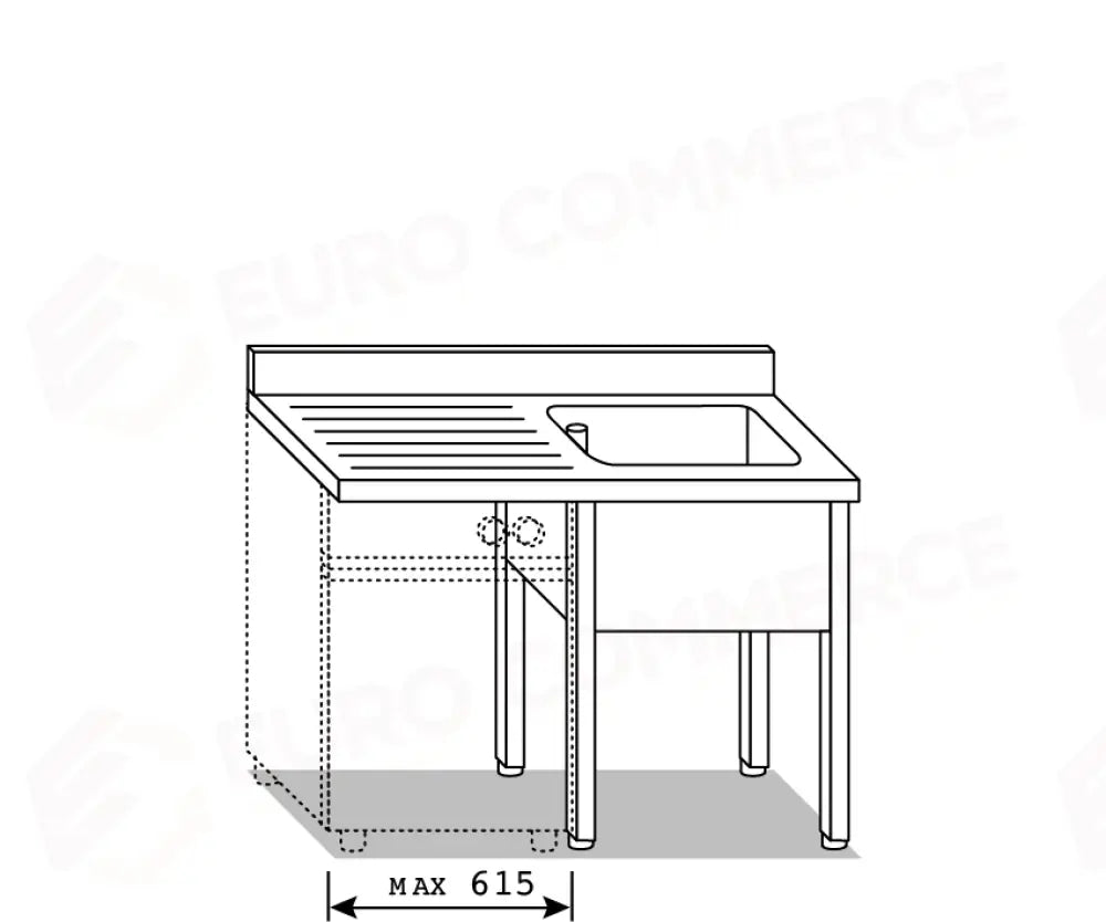 LAVATOI EUR BASI IN ACCIAIO INOX AISI 441 PIANO E TOP LAVELLO IN ACCIAIO INOX AISI 304 - VG1326 VG1327 - MITTEL