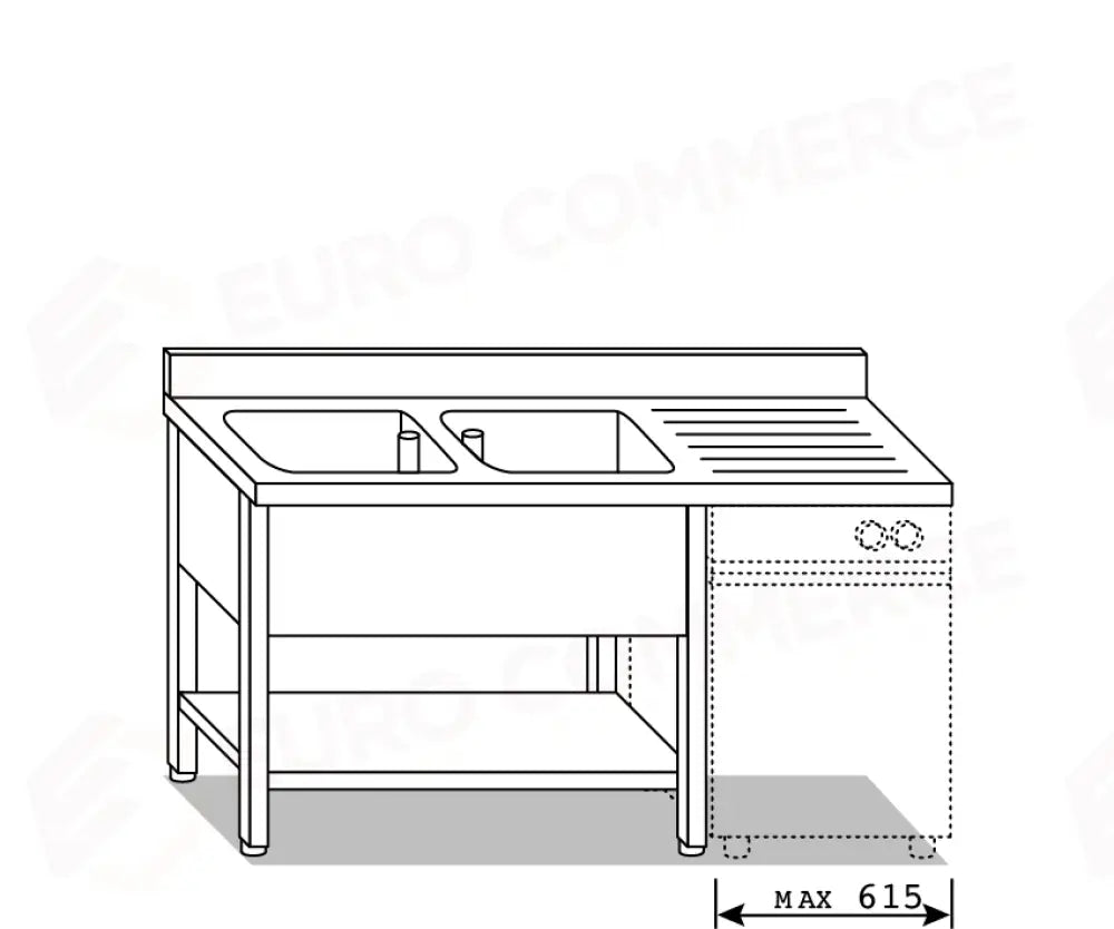 LAVATOI EUR BASI IN ACCIAIO INOX AISI 441 PIANO E TOP LAVELLO IN ACCIAIO INOX AISI 304 - VG1446 VG1447 - MITTEL