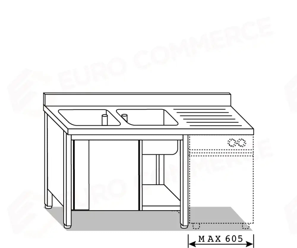 LAVATOI EUR BASI IN ACCIAIO INOX AISI 441 PIANO E TOP LAVELLO IN ACCIAIO INOX AISI 304 - V01911 V01961 - MITTEL