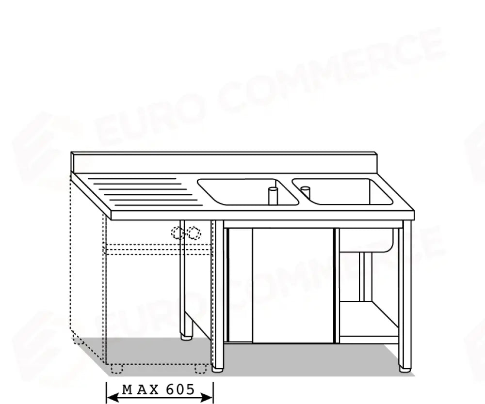 LAVATOI EUR BASI IN ACCIAIO INOX AISI 441 PIANO E TOP LAVELLO IN ACCIAIO INOX AISI 304 - V01912 V01962 - MITTEL