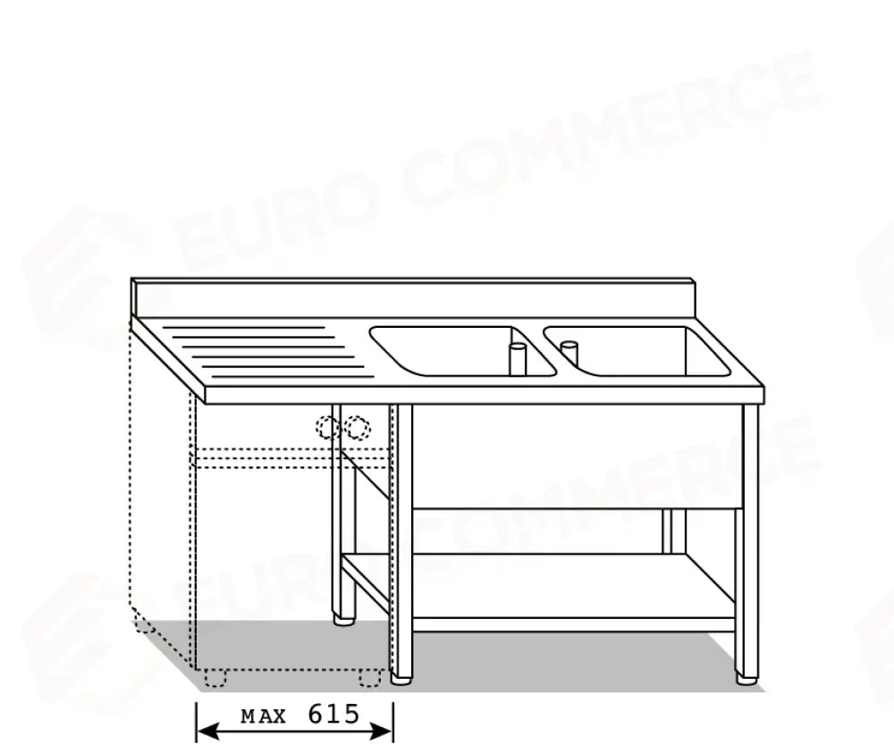 LAVATOI EUR BASI IN ACCIAIO INOX AISI 441 PIANO E TOP LAVELLO IN ACCIAIO INOX AISI 304 - VG1456 VG1457 - MITTEL