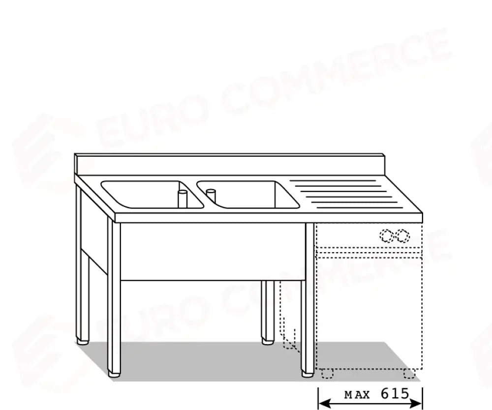 LAVATOI EUR BASI IN ACCIAIO INOX AISI 441 PIANO E TOP LAVELLO IN ACCIAIO INOX AISI 304 - VG1346 VG1347 - MITTEL