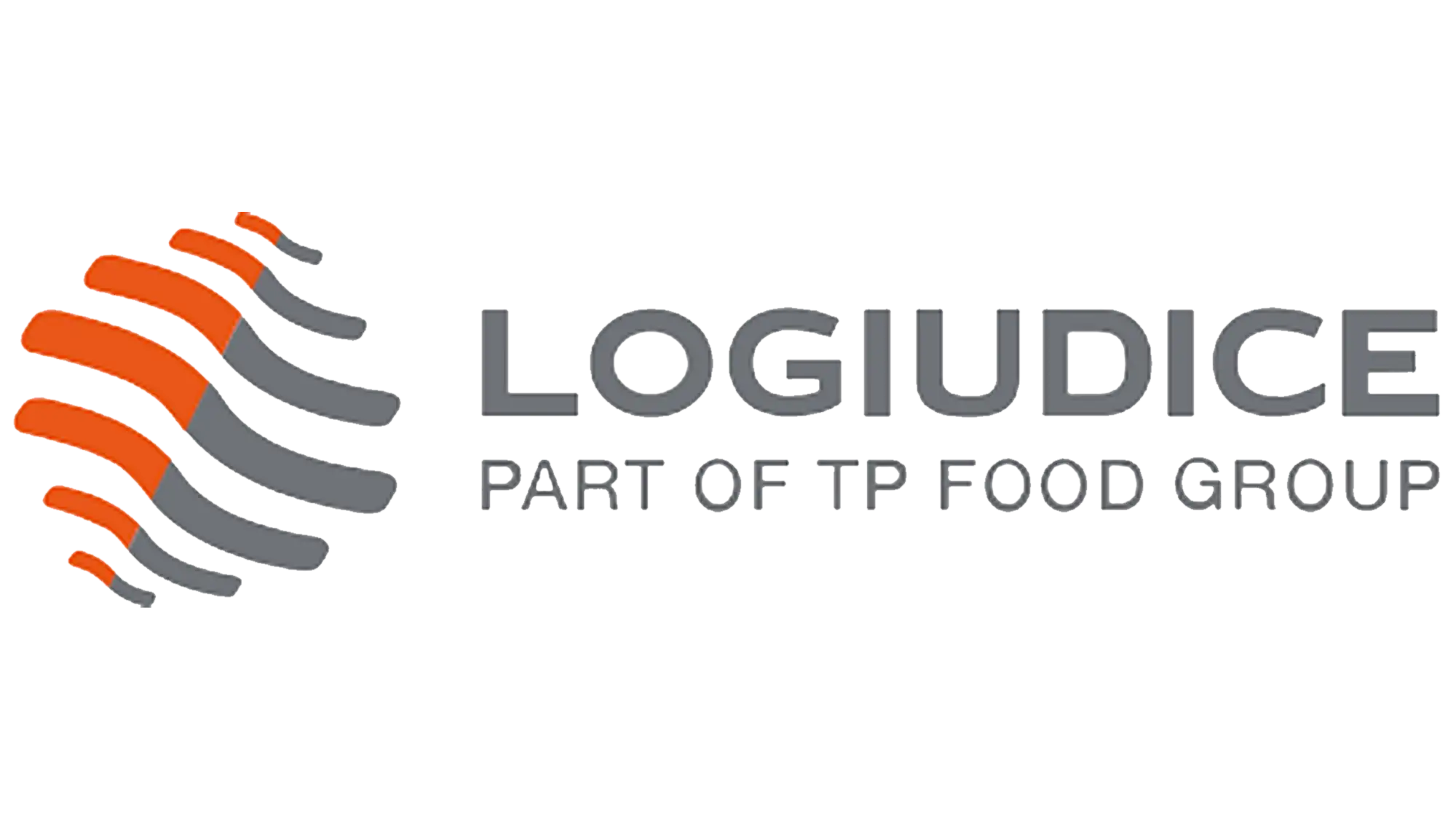 Logo astratto grigio e arancione con il testo 'logiudice' e 'parte del gruppo tp food'.